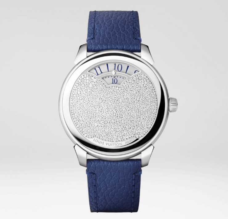 Louis Vuitton watch with a blue leather strap and silver tone face for Father's Day 2026