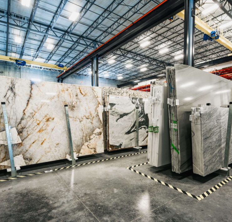 Opustone natural stone slab warehouse with marble, quartzite, and large-format surfaces for luxury residential design
