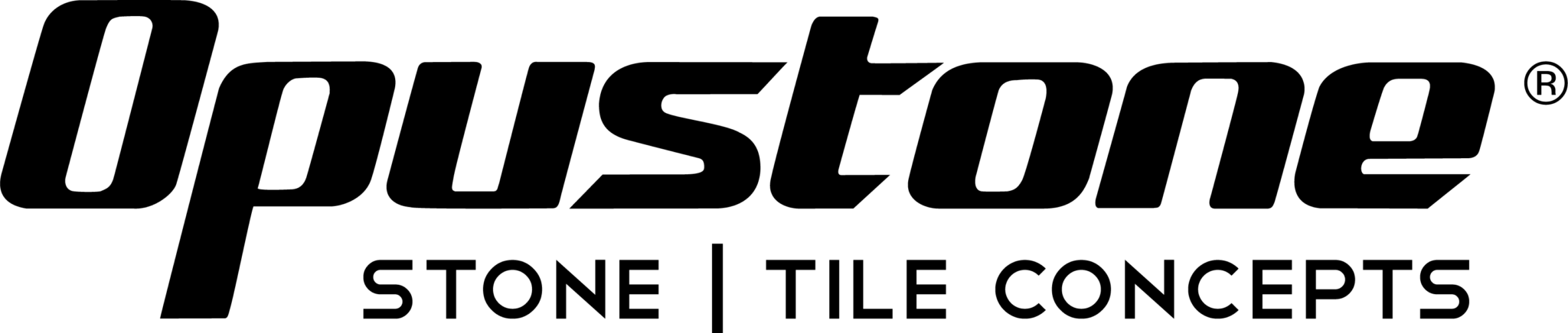 Opustone Stone and Tile Concepts logo in black lettering on a transparent background