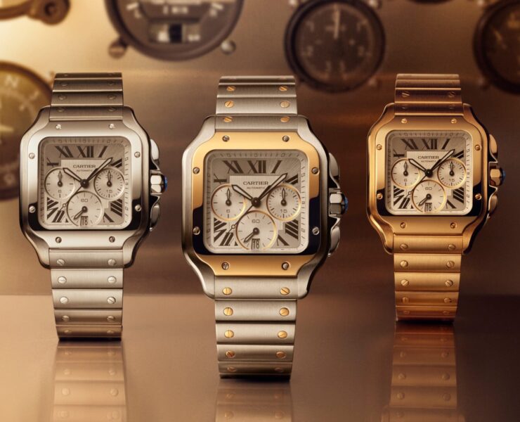 puwa12071 santos de cartier chronograph steel gold still life press 24x30 (1)