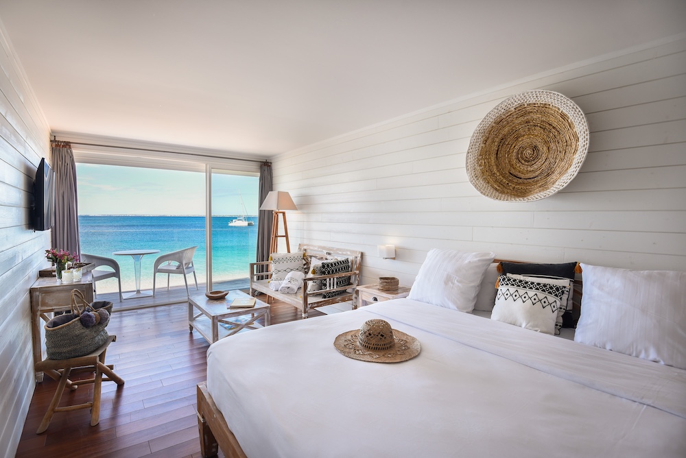 Oceanfront guest room at Le Temps des Cerises Beach Hotel in Grand Case, Saint Martin