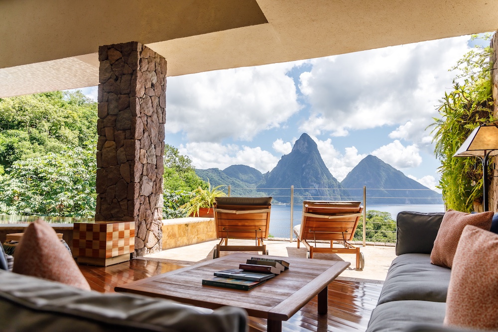 Open-concept sanctuary at Jade Mountain overlooking the Pitons in Saint Lucia