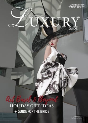 Luxury Guide Cover Winter 2018-2019 South Florida Luxury Guide Miami Winter 2018–19 cover featuring a fashion model in an avant-garde black-and-white gown and dramatic sculptural hat.